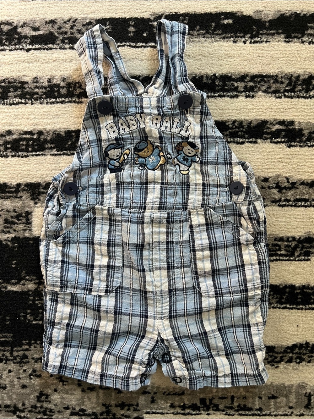Vintage Cradle Togs Plaid Sports Overalls 6-9mo
